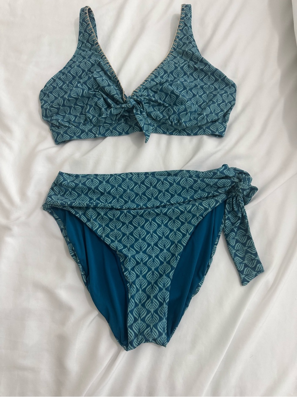 Teal Printed Tie-Front Bikini Set